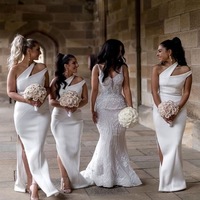 Mermaid Slit Side White Bridesmaid Dresses for Wedding,1271 - Thumbnail 2
