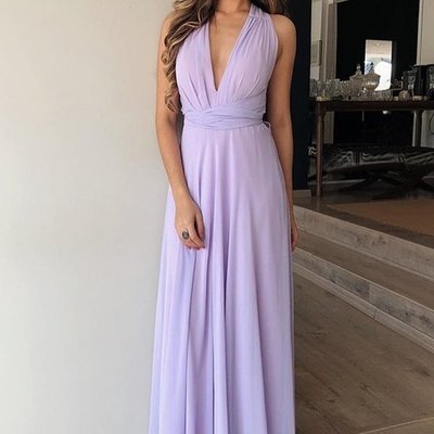 Lilac chiffon prom dresses v-neck long evening party gown,1275