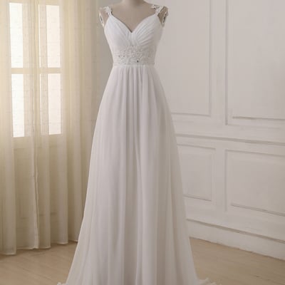 Spaghetti straps chiffon floor length backless wedding dress,721