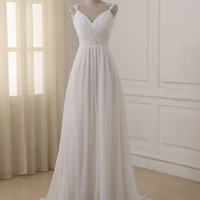 Spaghetti Straps Chiffon Floor Length Backless Wedding Dress,721 - Thumbnail 1