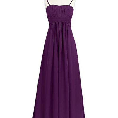 Spaghetti straps purple chiffon backless bridesmaid dress,722