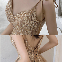 Cute A line v neck lace long prom dress evening dress - Thumbnail 4