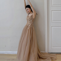 Cute A line v neck lace long prom dress evening dress - Thumbnail 5