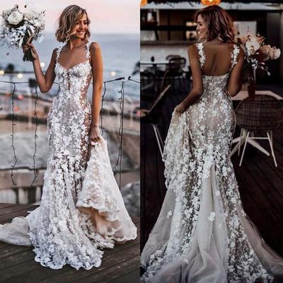 Charming mermaid wedding dresses bridal gown with 3d flowers - Thumbnail 3