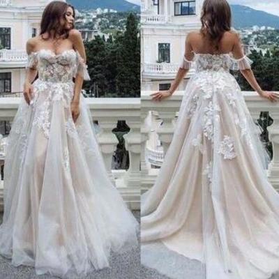 Vintage off the shoulder lace wedding dresses bridal gown  - Thumbnail 4