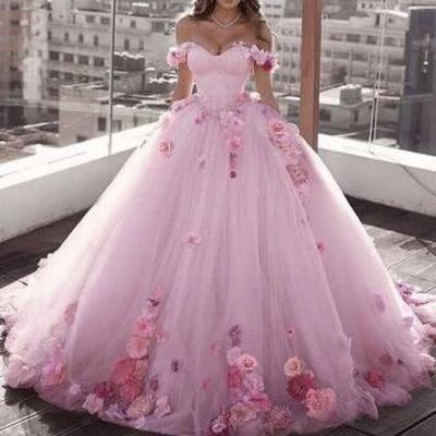 Princess off the shoulder pink prom dresses dress - Thumbnail 3