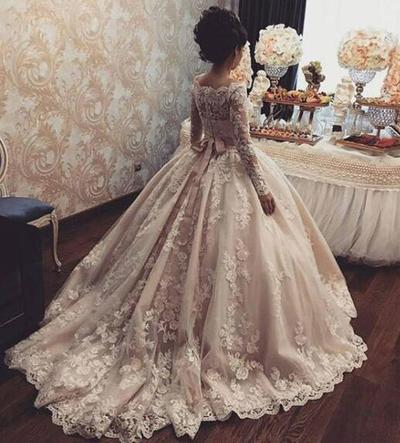 Charming Lace Wedding Dresses with Long Sleeves, Bridal Dresses 