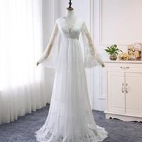 A Line Floor Length Long Sleeves Backless Beach Garden Country Bridal Gowns  - Thumbnail 2