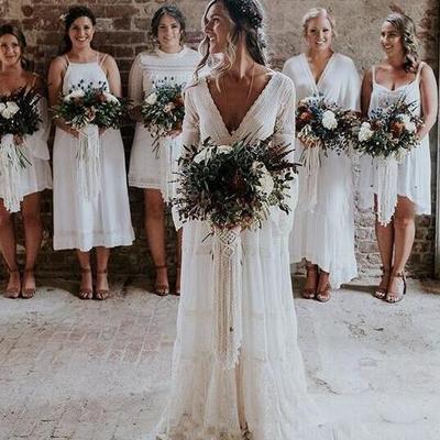 A line floor length long sleeves backless beach garden country bridal gowns  - Thumbnail 3