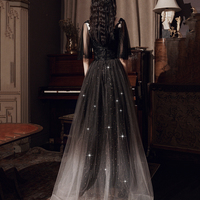 Black tulle lace long prom dress evening dress - Thumbnail 3