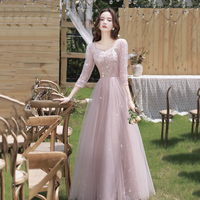 Pink tulle sequins long prom dress evening dress - Thumbnail 2