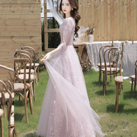 Pink tulle sequins long prom dress evening dress - Thumbnail 3