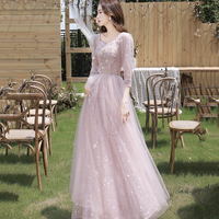 Pink tulle sequins long prom dress evening dress - Thumbnail 5