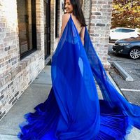 Stunning Mermaid V Neck Straps Royal Blue Clock Prom Dress with Beading - Thumbnail 2