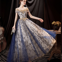 Blue tulle sequins long prom dress evening gown - Thumbnail 2