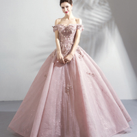 Pink tulle lace long prom dress A line evening gown - Thumbnail 5