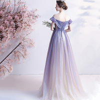 Purple tulle sequins long prom dress A line evening gown - Thumbnail 6