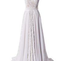 Bohemia Long V-neck Backless Elegant Beach Wedding Dresses Lace Bridal Dress,726 - Thumbnail 2