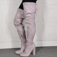 Sexy round toe thick high-heeled side zipper over-the-knee women's boots - Thumbnail 2