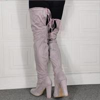 Sexy round toe thick high-heeled side zipper over-the-knee women's boots - Thumbnail 4