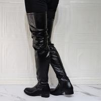 Black popular flat over-the-knee women's boots - Thumbnail 1