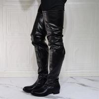 Black popular flat over-the-knee women's boots - Thumbnail 3
