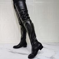 Black popular flat over-the-knee women's boots - Thumbnail 4
