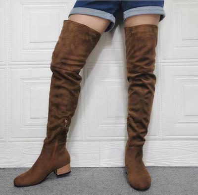 Brown Round Toe Flat Over-the-knee Women's Boots