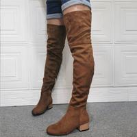 Brown Round Toe Flat Over-the-knee Women's Boots - Thumbnail 1