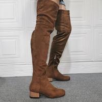 Brown Round Toe Flat Over-the-knee Women's Boots - Thumbnail 4