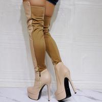 Color block high-heeled over-the-knee women's boots - Thumbnail 2