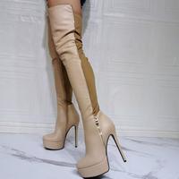 Color block high-heeled over-the-knee women's boots - Thumbnail 1