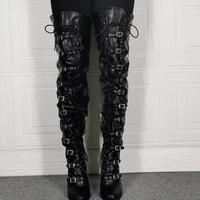Sexy round toe thick high-heeled lace-up over-the-knee women's boots - Thumbnail 1