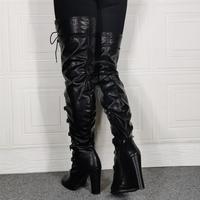 Sexy round toe thick high-heeled lace-up over-the-knee women's boots - Thumbnail 4