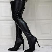 Black stiletto heel sexy over-the-knee women's boots - Thumbnail 4