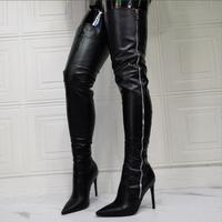 Black stiletto heel side zipper sexy over-the-knee women's boots - Thumbnail 4