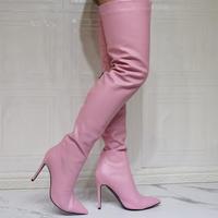 Pink Pointed Toe Stiletto Heel Over-the-knee Women's Long Boots - Thumbnail 1