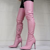 Pink Pointed Toe Stiletto Heel Over-the-knee Women's Long Boots - Thumbnail 4