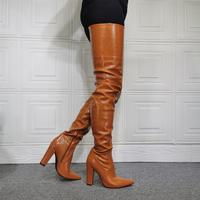 Sexy Thick High-heeled Side Zipper Over-the-knee Women's Thigh Boots - Thumbnail 2