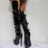Sexy Black High-heeled Leather Buckle Over-the-knee Women's Boots - Thumbnail 1