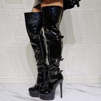 Sexy Black High-heeled Leather Buckle Over-the-knee Women's Boots - Thumbnail 3