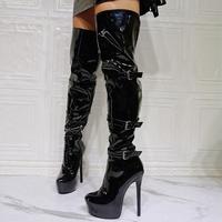 Sexy Black High-heeled Leather Buckle Over-the-knee Women's Boots - Thumbnail 4