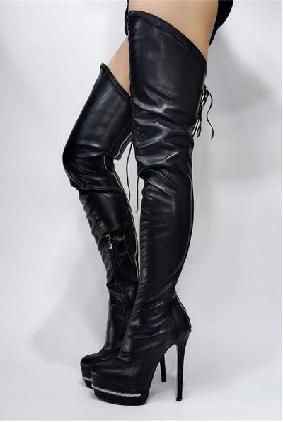 Black High-heeled Stretch Zipper Over-the-knee Women's Boots
