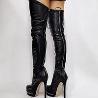 Black High-heeled Stretch Zipper Over-the-knee Women's Boots - Thumbnail 3