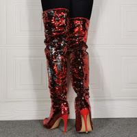 Fashion Red Sequined Stage High Heel Over-the-knee Female Thigh Boots - Thumbnail 6