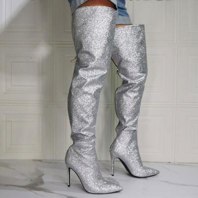 Sexy silver female long boots thigh boots 