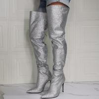 Sexy Silver Female Long Boots Thigh Boots  - Thumbnail 2