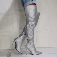 Sexy Silver Female Long Boots Thigh Boots  - Thumbnail 1