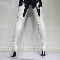 Women's White High Heel Split Boots - Thumbnail 2