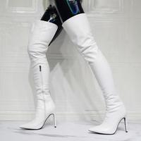Women's White High Heel Split Boots - Thumbnail 1